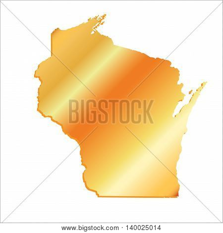 3D Wisconsin (USA) Gold outline map with shadow