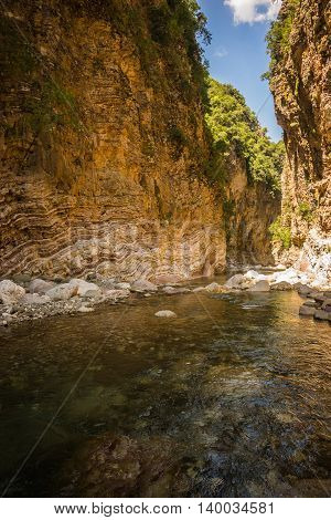 Mountain River Gorge Near Panta Vrexei In Evritania, Greece