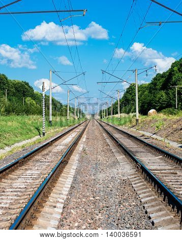 Railway against the blue sky  turn, urban