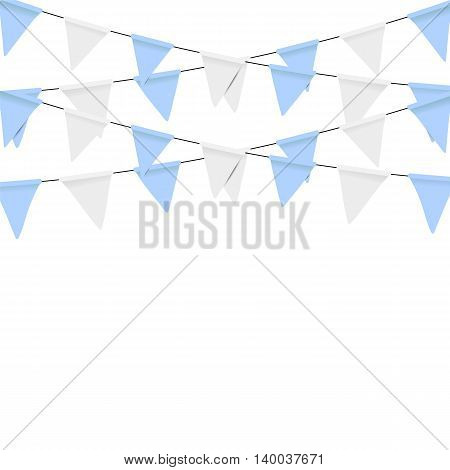 Oktoberfest decoration. Decorated in traditional colors of Bavaria. Bunting flags