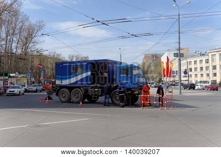 Nizhny Novgorod Russia. - April 26.2016. Car emergency technical service Nizhny Novgorod Vodokanal in Liberty Square