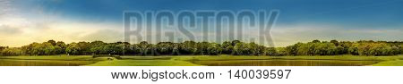 panoramic landscape photography of Curitiba Barigui park with blue sky