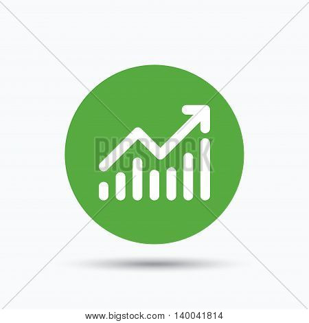 Graph icon. Business analytics chart symbol. Flat web button with icon on white background. Green round pressbutton with shadow. Vector