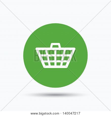 Basket icon. Shopping cart symbol. Flat web button with icon on white background. Green round pressbutton with shadow. Vector