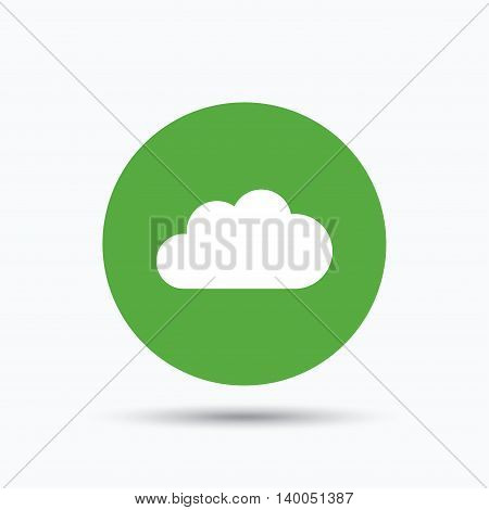 Cloud icon. Data storage technology symbol. Flat web button with icon on white background. Green round pressbutton with shadow. Vector
