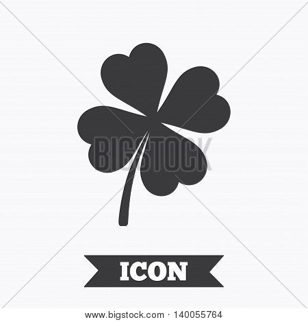 Clover with four leaves sign icon. Saint Patrick symbol. Graphic design element. Flat clover symbol on white background. Vector