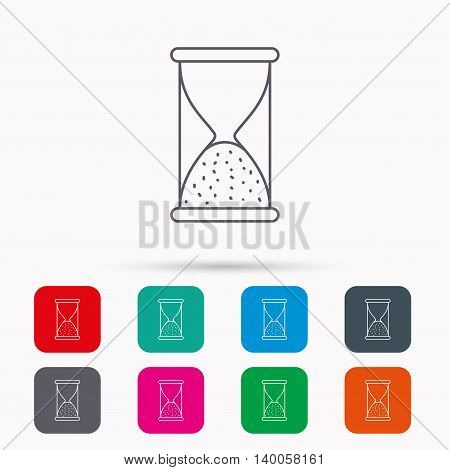 Hourglass icon. Sand end time sign. Hour ends symbol. Linear icons in squares on white background. Flat web symbols. Vector