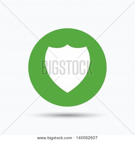 Shield protection icon. Defense equipment symbol. Flat web button with icon on white background. Green round pressbutton with shadow. Vector