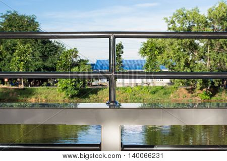 Stainless steel railing modern, closeup, iron, pipe