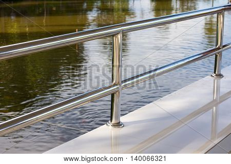 Stainless steel railing modern, closeup, iron, pipe