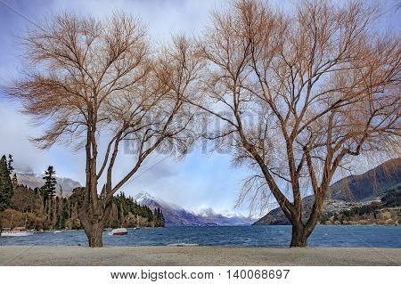 scenic of lake wakatipu important traveling destination in queentown south island new zealand