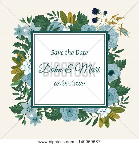 Cute wedding invitation to celebration on card with flowers decoration vector illustration. Wedding invintation card template. Flower leaf bunch. Wedding invintation. Flowers card. Layout of wedding invitation card. Flowers on frame. Wedding invintation d