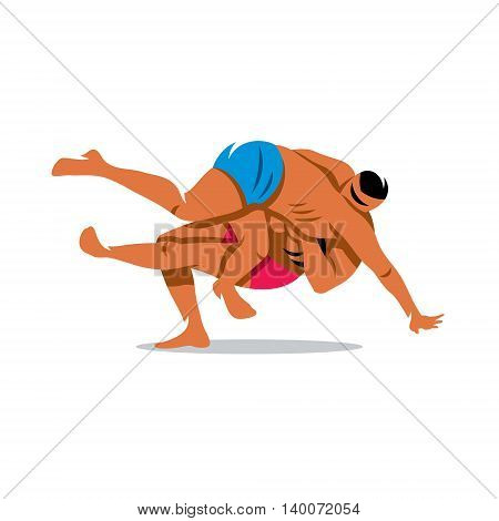 Indian game. Struggle between two people. Isolated on a white background