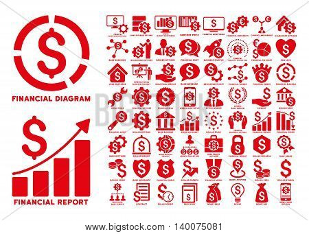 Dollar Finances Flat Vector Icons with Captions. Style is named red flat icons isolated on a white background.