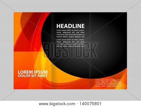 Template design of trifold brochure with polygons. Editable and light vector with places for photos. Proportionally A4