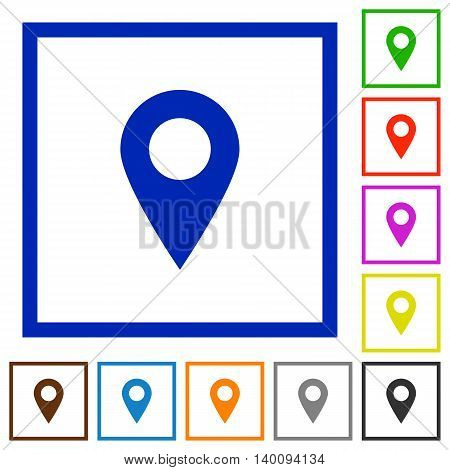 Set of color square framed Location pin flat icons