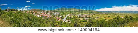 Town of Drnis and Dalmatian inland panorama Dalmatia Croatia