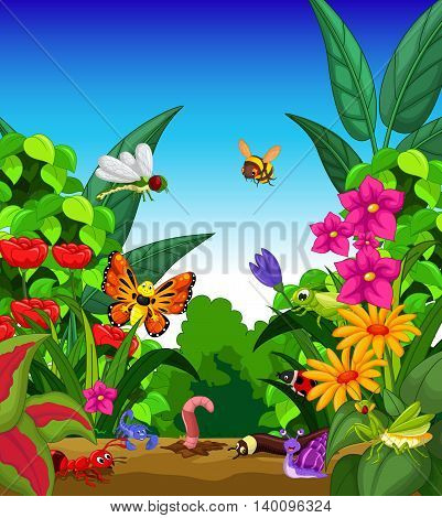 collection of insects in the flower garden