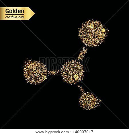 Gold glitter vector icon of moleculas isolated on background. Art creative concept illustration for web, glow light confetti, bright sequins, sparkle tinsel, abstract bling, shimmer dust, foil.