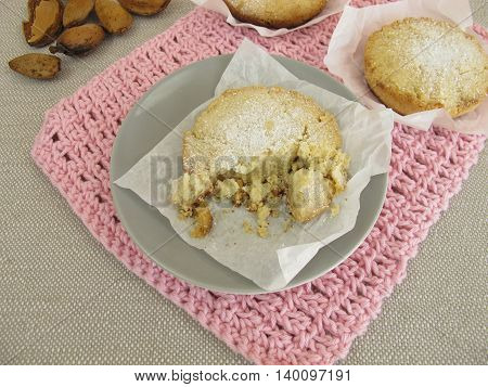 Homemade polvoron with ground almonds and powdered sugar