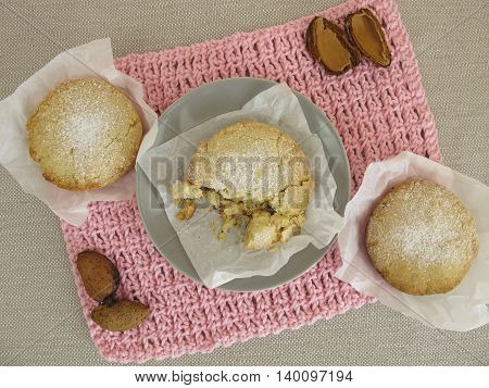 Homemade polvoron with ground almonds and powdered sugar