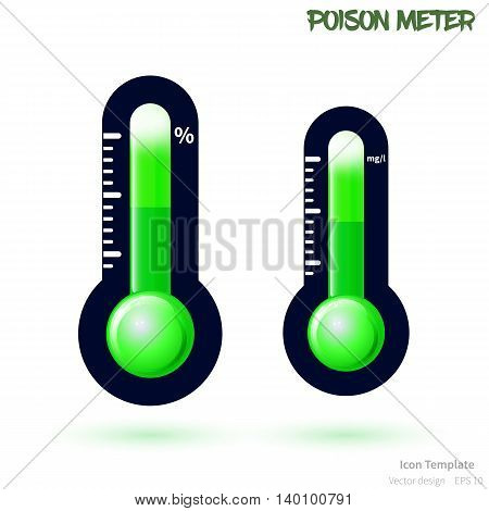 Fully vector poison meter icon template. Glossy green and dark blue icon. Meter measuring poison level. Icon template with shadow. Meter icon template for various use.