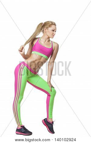 Young fitness woman full length body isolated on a white isolatedbackground