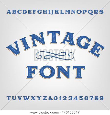 Vintage alphabet font. Scratched type letters and numbers. Vector typeset for labels, titles, posters etc.