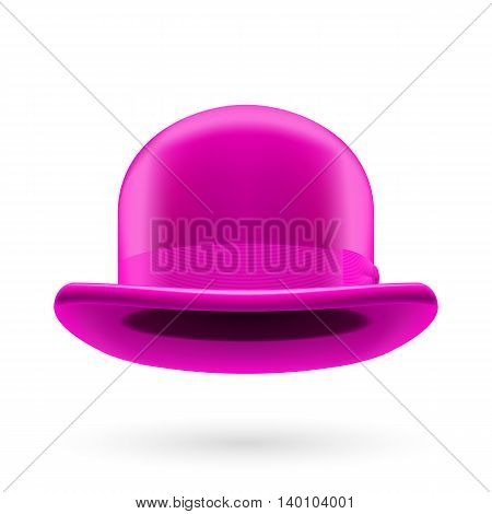 Magenta round traditional hat with hatband on white background.