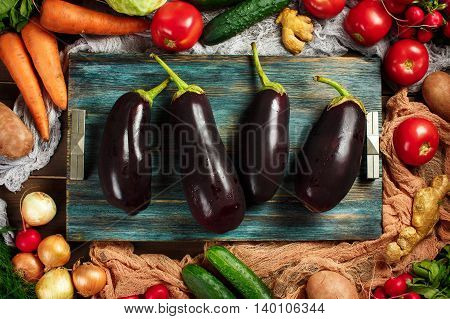 Frame Made From Fresh Vegetables On Wooden