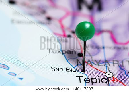 San Blas pinned on a map of Mexico