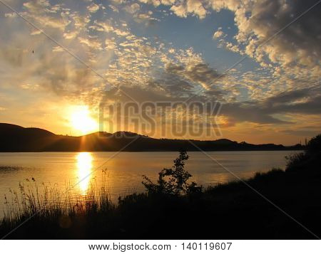 sunrise over the lake with beautiful sky