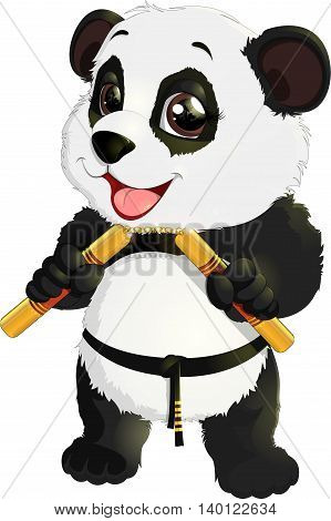 Panda rack with nunchaku on white background