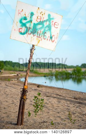sign swimming prohibited on the beach moke up