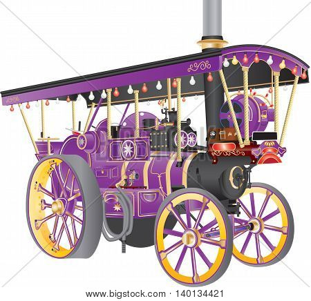 A Vintage Steam Traction Engine used on Fairgrounds isolated on white