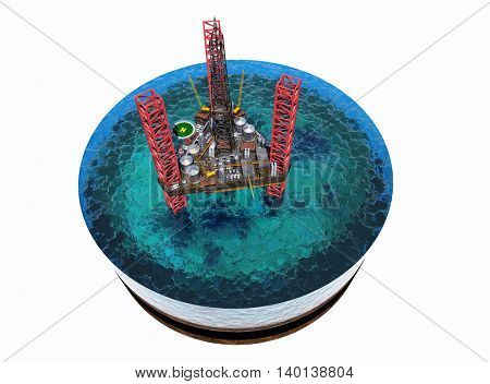 Oil production on the model of the sea.,3d render