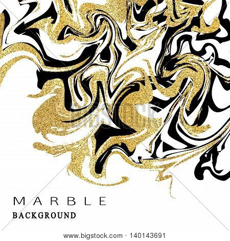 Marbling texture background. Abstract marble luxury design with golden glitter elements. Vector illustration.