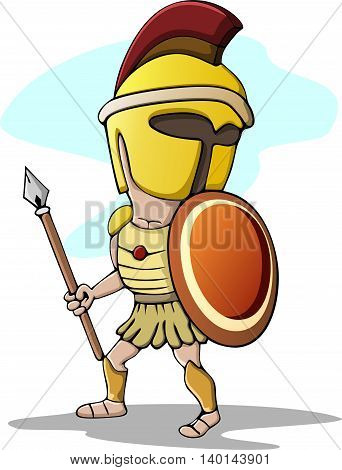 Cartoon Graphic of a Greek Spartan or Trojan Mascot holding a shield and spear