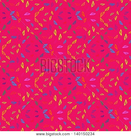 Doodles seashells background seamless pattern on pink background