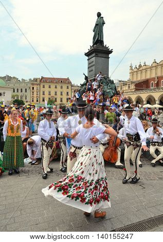 KRAKOW POLAND - JUL 27 2016: World youth day 2016.International Catholic youth Convention. Young people on Main Square in Krakow.