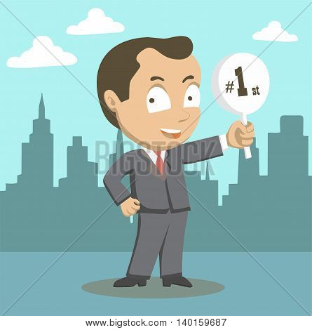 Business achievements, the championship winner. victory. Vector illustration in flat style on blue background
