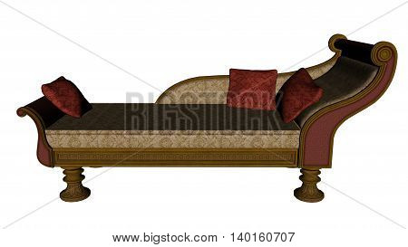 Meridienne, vintage sofa or bed isolated in white background - 3D render