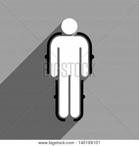 Exoskeleton long shadow vector icon. Style is a flat exoskeleton black and white iconic symbol on a gray square background.