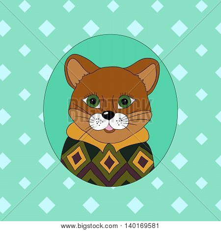 Cougar in the green jersey. Picture for clothes cards covers children's books