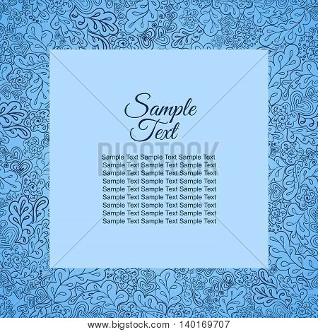 floral doodle pattern frame blue for inscriptions photo. Cards labels packaging