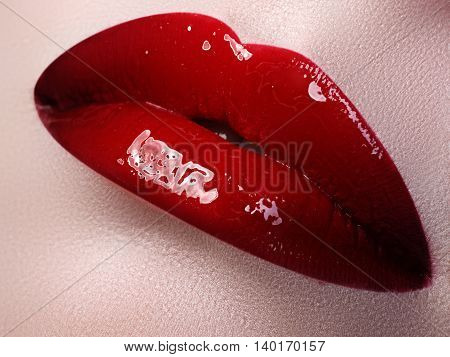 Perfect Lips. Sexy Girl Mouth Close Up. Beauty Young Woman Smile