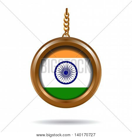 Round medallion on a chain with an India flag. Vector illustration