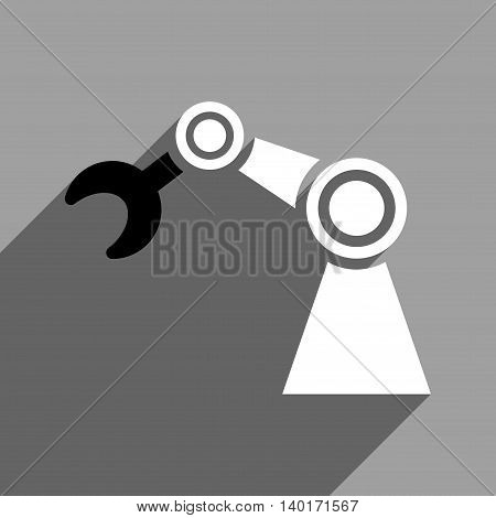 Manipulator long shadow vector icon. Style is a flat manipulator black and white iconic symbol on a gray square background.