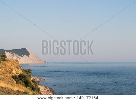 Mountain coastline evening in Crimea. Black sea view