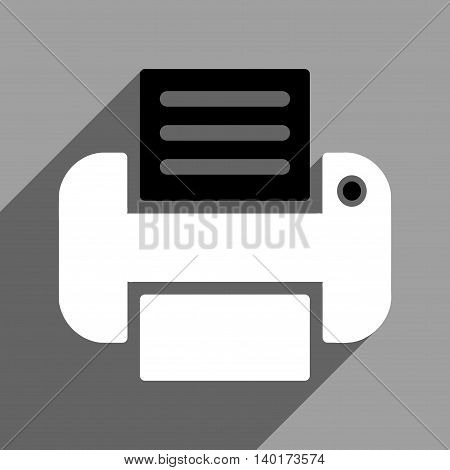 Print long shadow vector icon. Style is a flat print black and white iconic symbol on a gray square background.